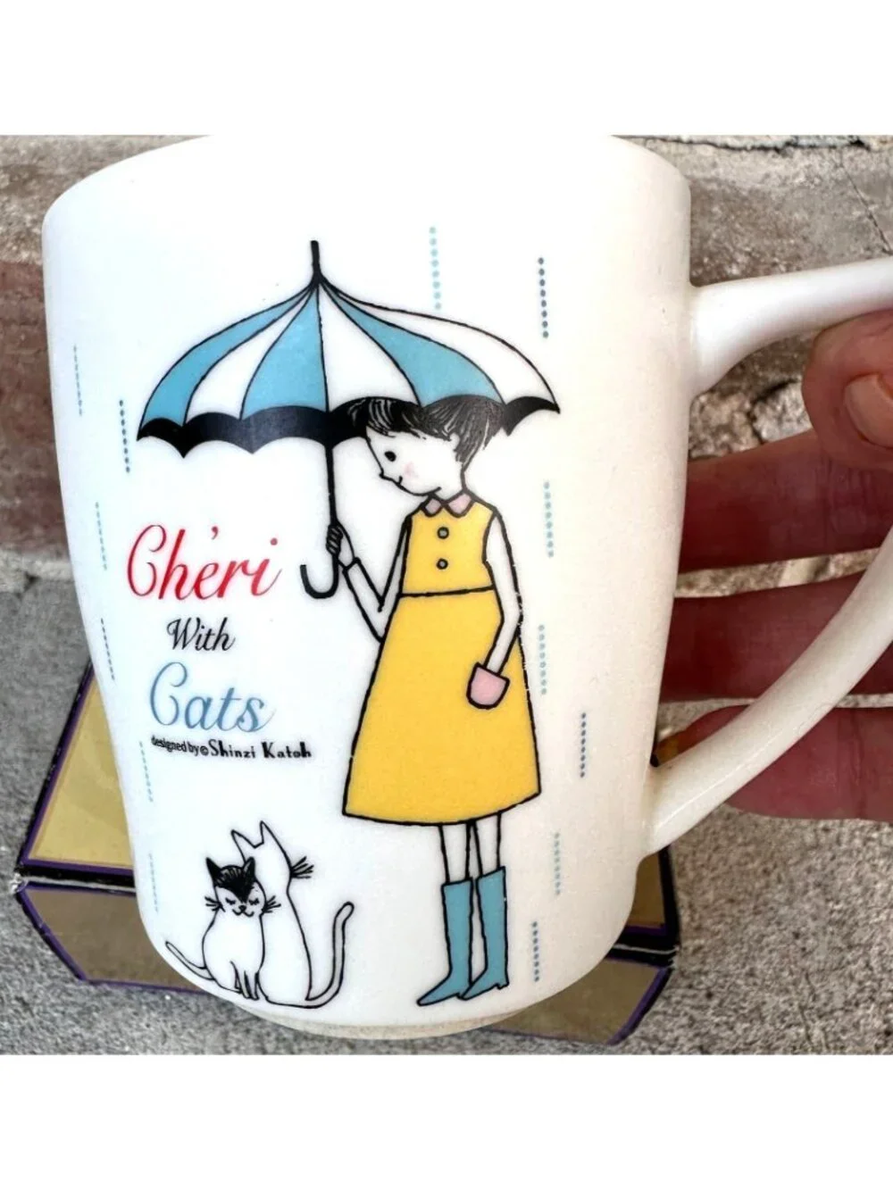 VTG Shinzi Katoh Cheri with Cat Cup Red Riding Hood Walking With Wolf White Rare